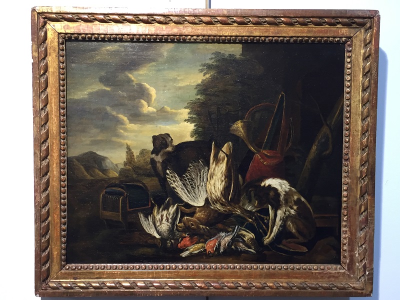 Titre : Ecole allemande 18ème; Huile sur toile nature morte au animaux D: 36*47 cm 